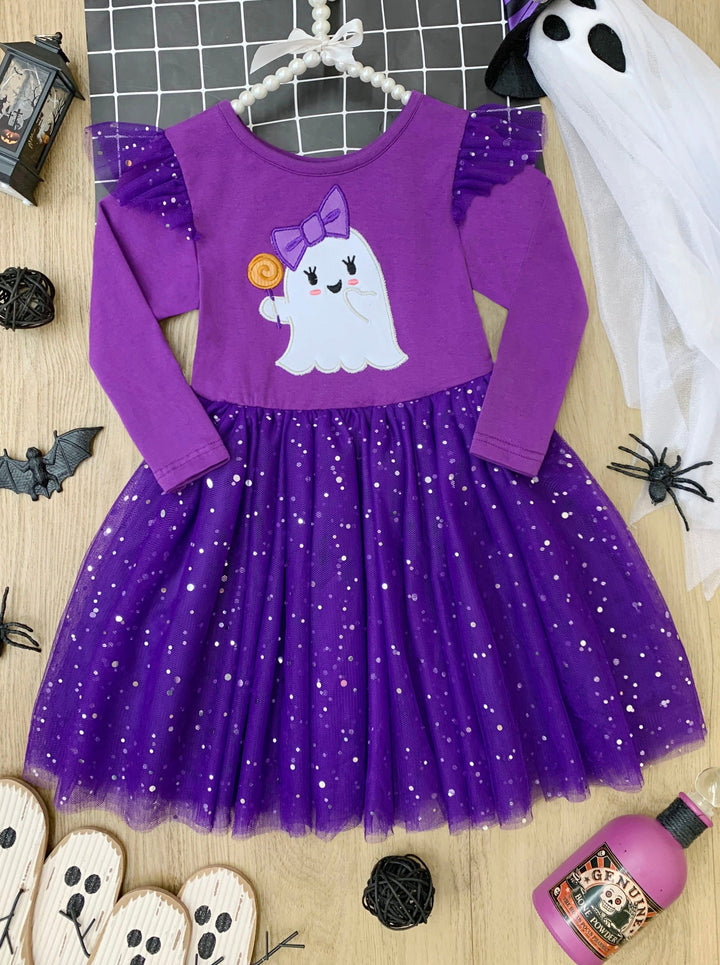 Girls Halloween Apparel | Toddlers Ghost Sequin Sparkle Tutu Dress
