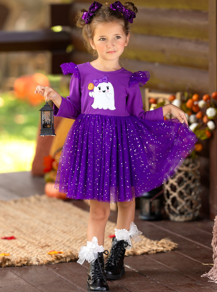 Girls Halloween Apparel | Toddlers Ghost Sequin Sparkle Tutu Dress