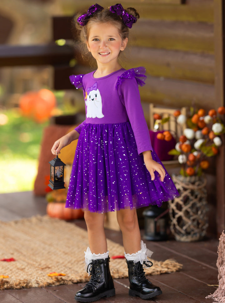 Girls Halloween Apparel | Toddlers Ghost Sequin Sparkle Tutu Dress