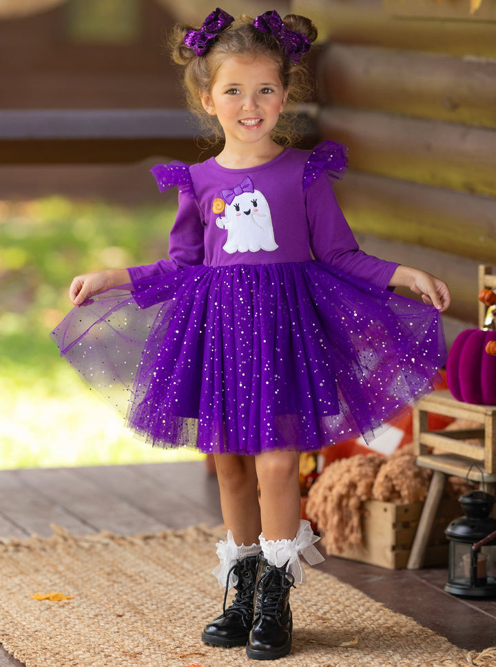 Girls Halloween Apparel | Toddlers Ghost Sequin Sparkle Tutu Dress