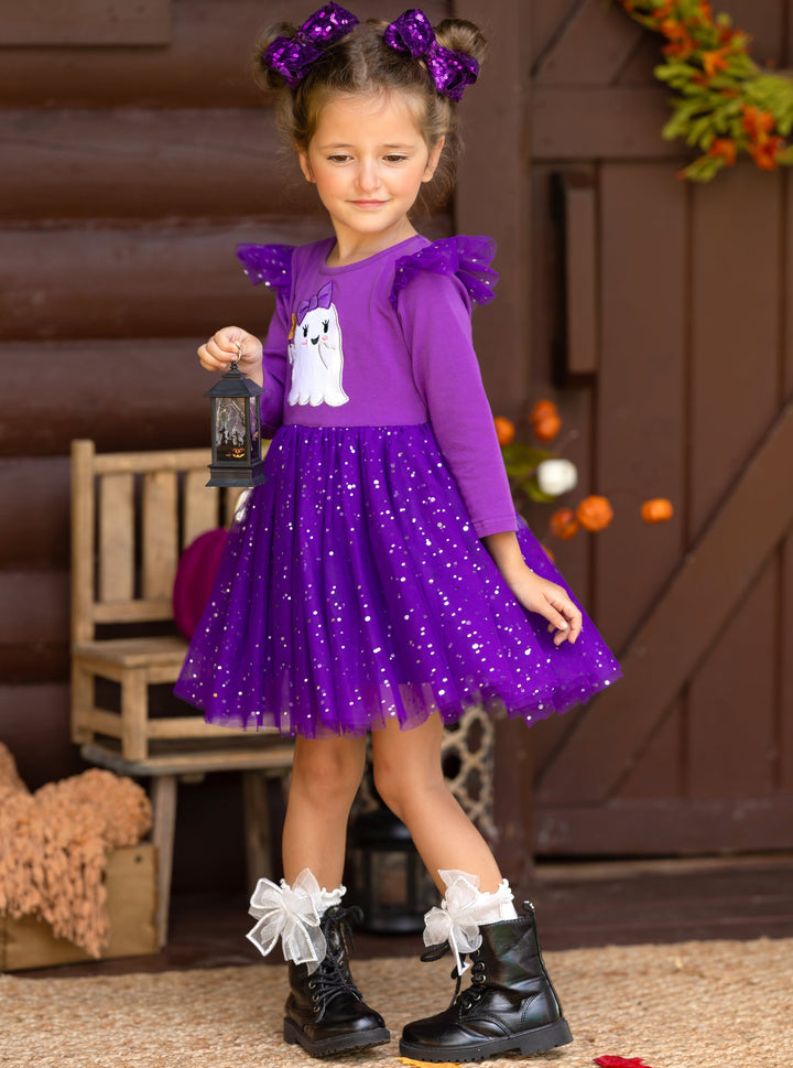 Girls Halloween Apparel | Toddlers Ghost Sequin Sparkle Tutu Dress