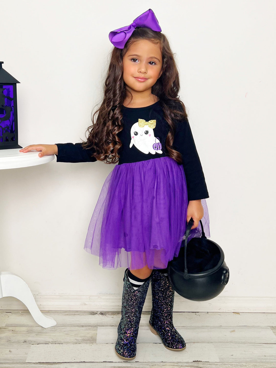 Girls Halloween Apparel Ghost Swiss Tulle Tutu Dress - Mia Belle Girls
