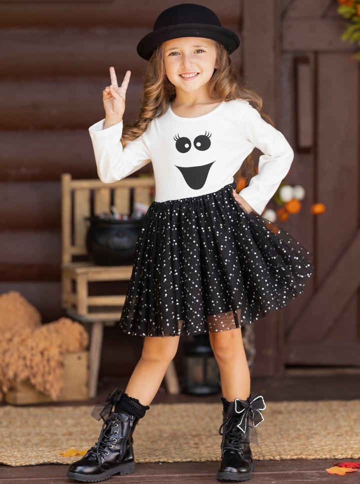 Girls Halloween Happy Ghost Glitter Tutu Dress - Mia Belle Girls