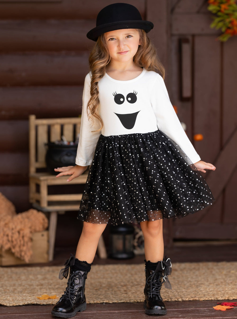 Girls Halloween Happy Ghost Glitter Tutu Dress - Mia Belle Girls