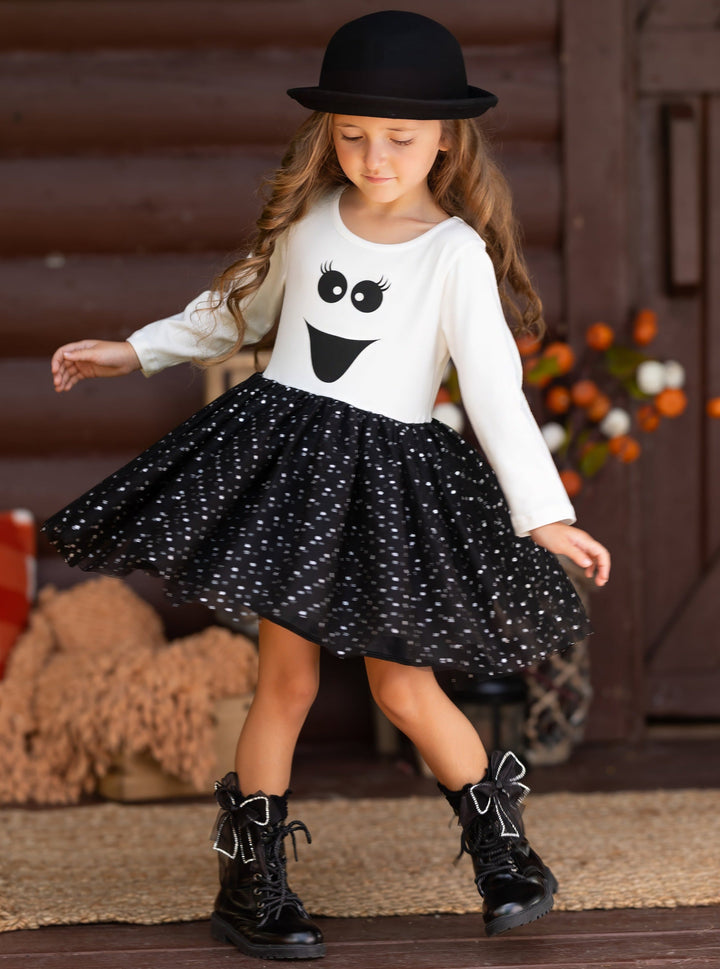 Girls Halloween Happy Ghost Glitter Tutu Dress - Mia Belle Girls