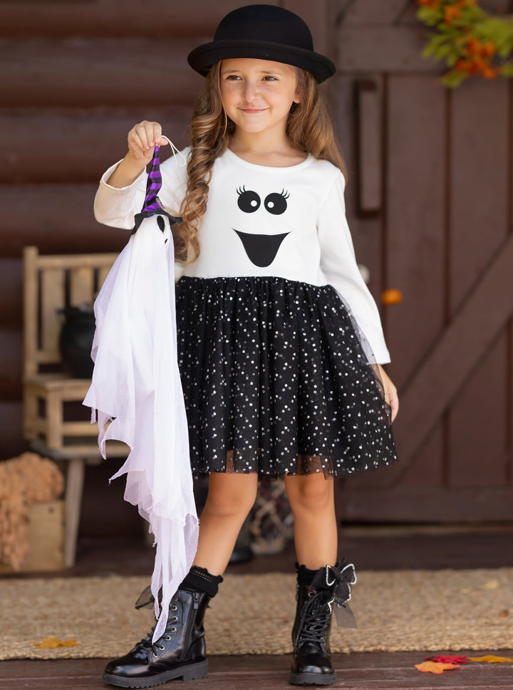 Girls Halloween Happy Ghost Glitter Tutu Dress - Mia Belle Girls