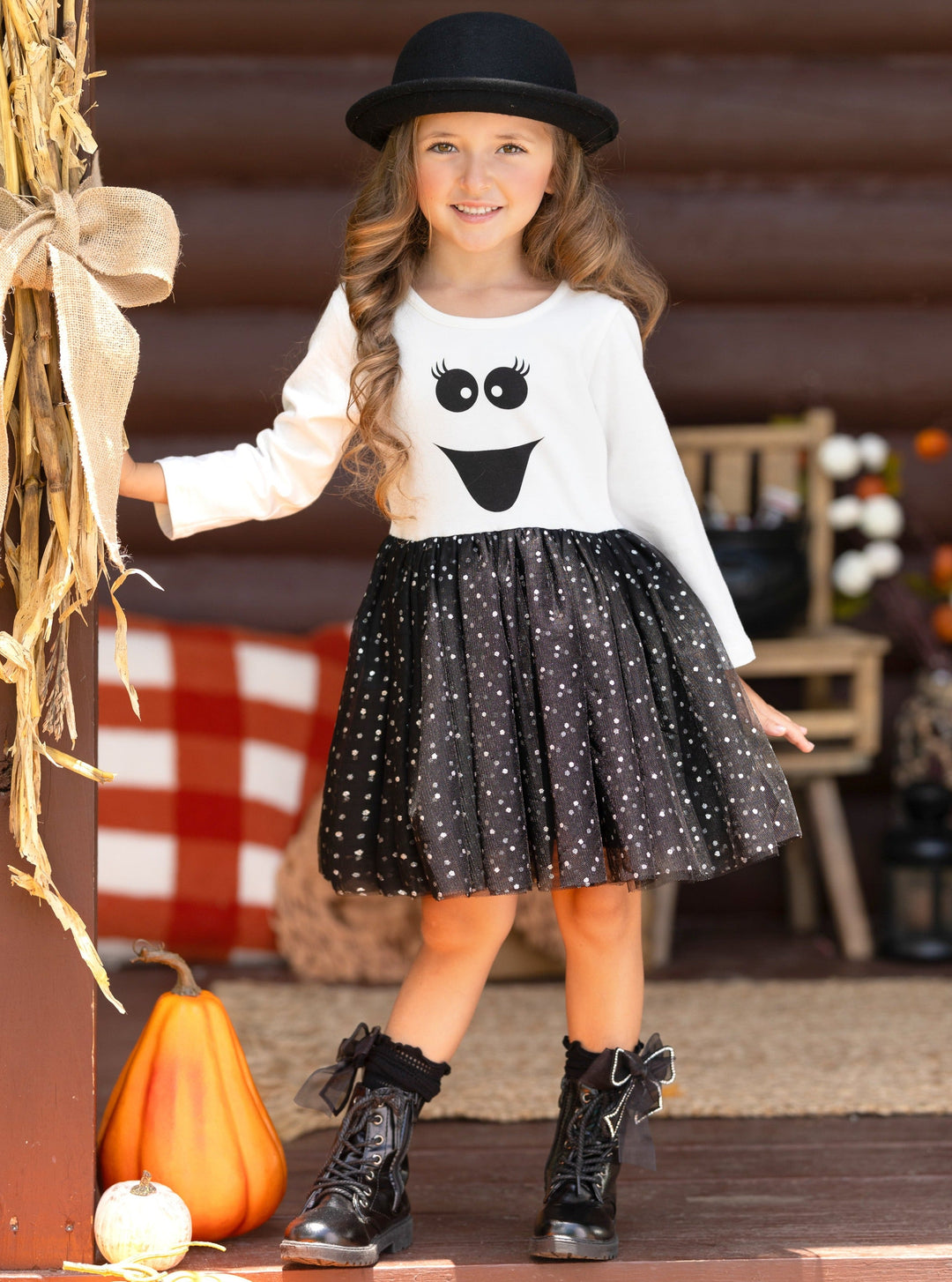 Girls Halloween Happy Ghost Glitter Tutu Dress - Mia Belle Girls