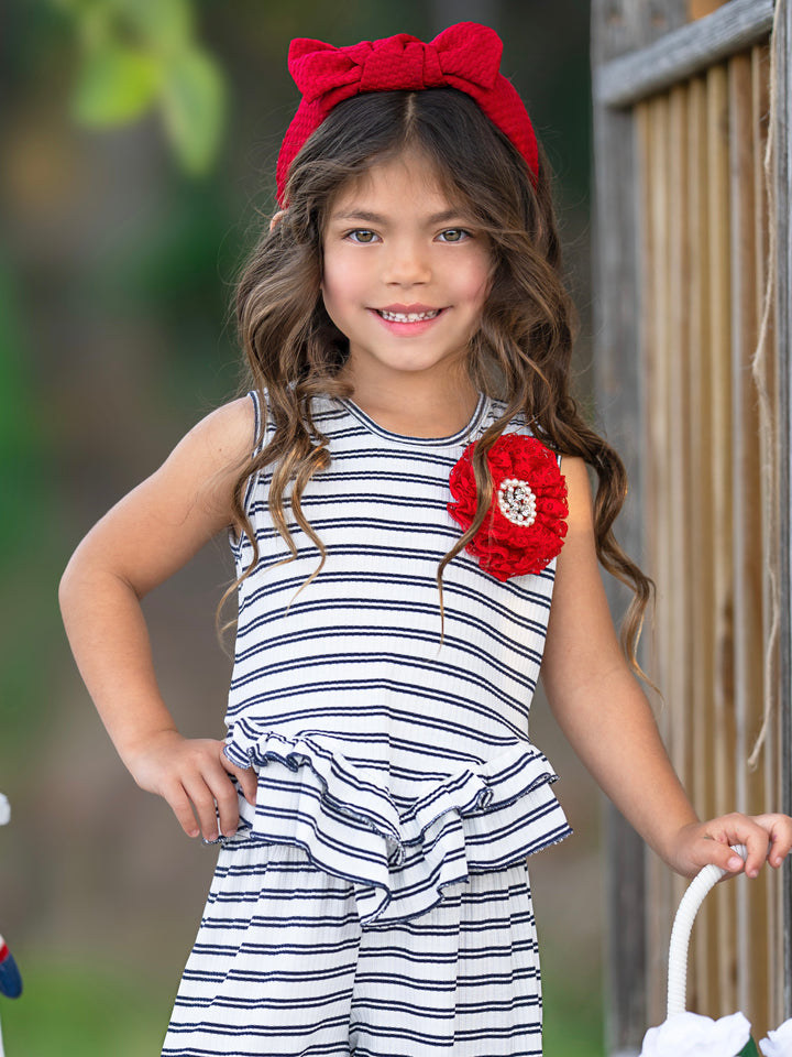 Navy Chic Stripe Top and Ruffle Pant Set