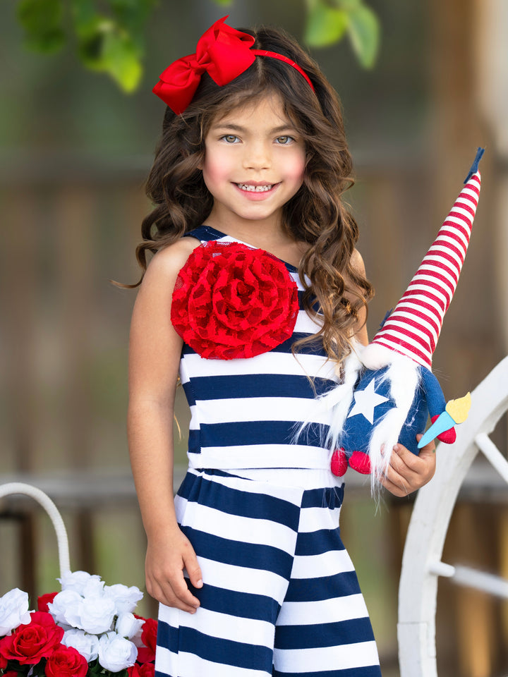 Star Spangled Stripes One Shoulder Top and Pant Set