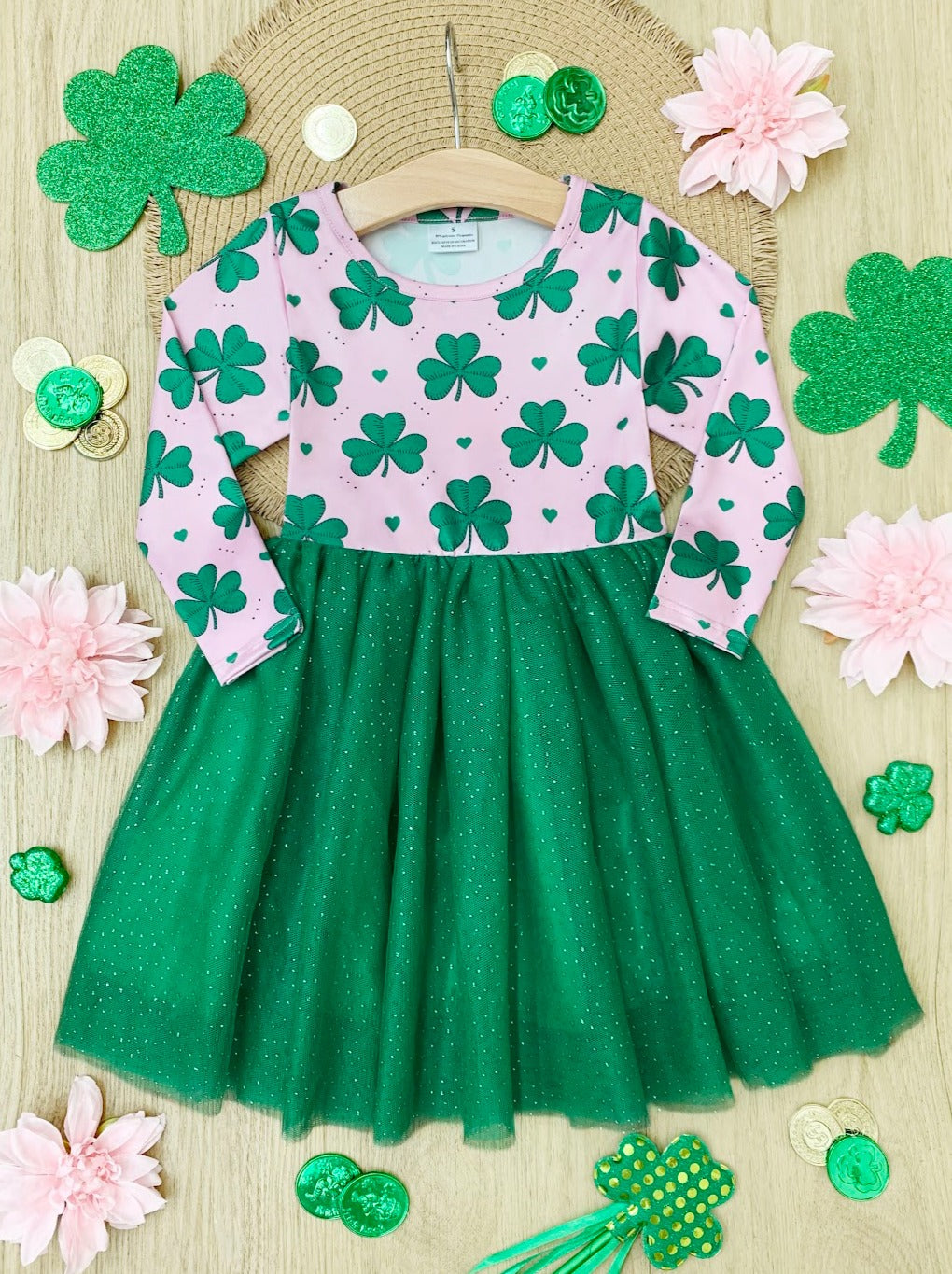 St. Patrick's Day Dress | Little Girls Clover Shimmer Tutu Dress
