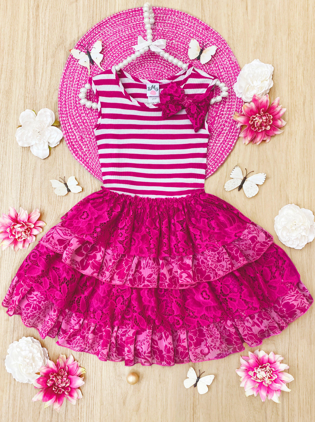 Toddler Spring Dresses | Little Girls Striped Tank Tiered Lace Dress