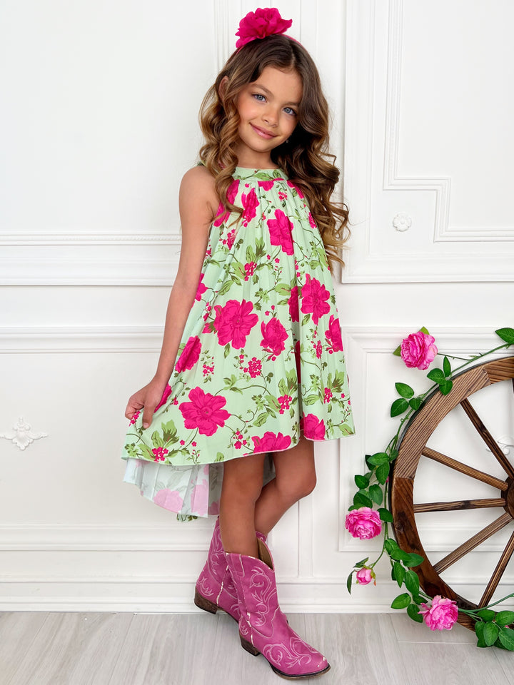 Blooming Garden Pleated Hi-Lo Dress