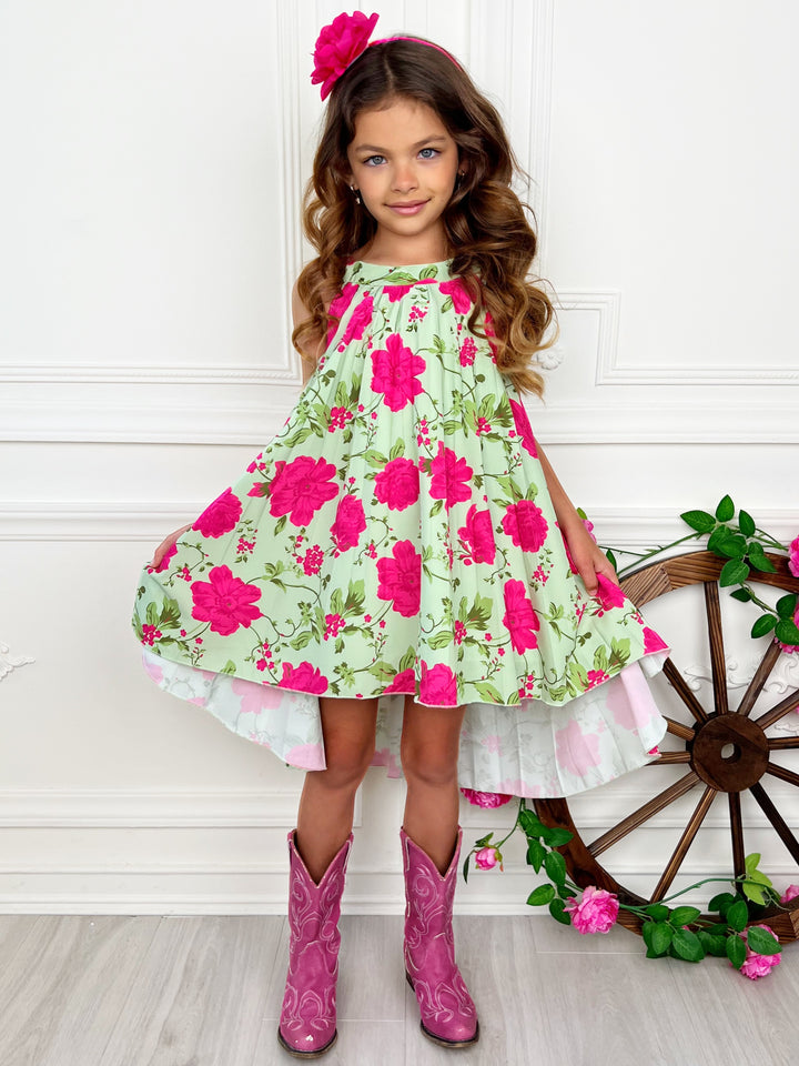 Blooming Garden Pleated Hi-Lo Dress