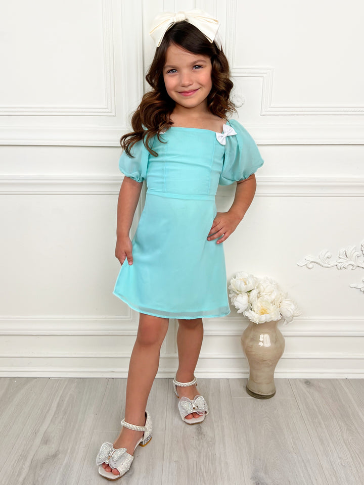 Mint Dream Bow Sleeve Party Dress