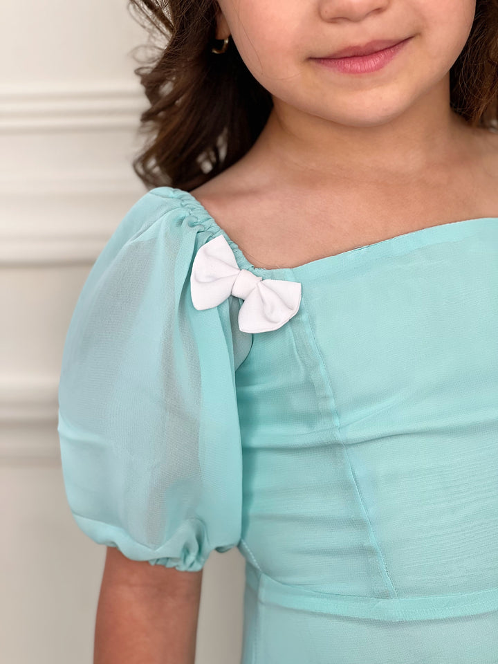 Mint Dream Bow Sleeve Party Dress
