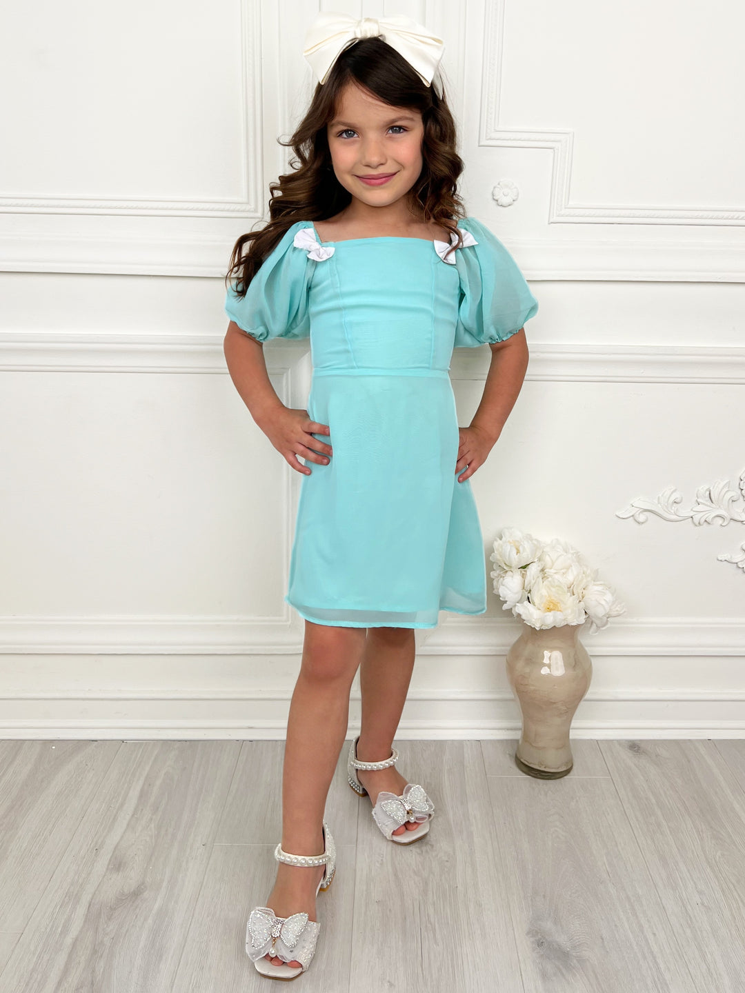 Mint Dream Bow Sleeve Party Dress