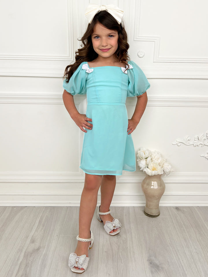 Mint Dream Bow Sleeve Party Dress
