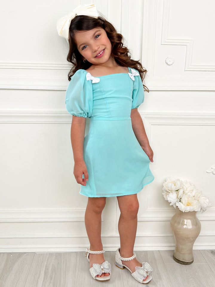 Mint Dream Bow Sleeve Party Dress