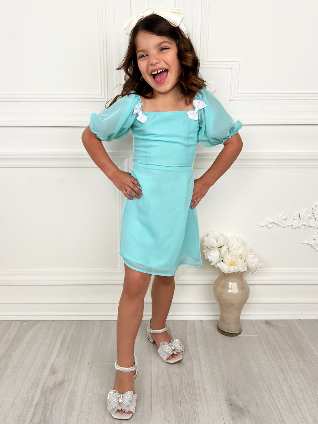 Mint Dream Bow Sleeve Party Dress