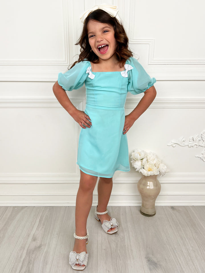Mint Dream Bow Sleeve Party Dress