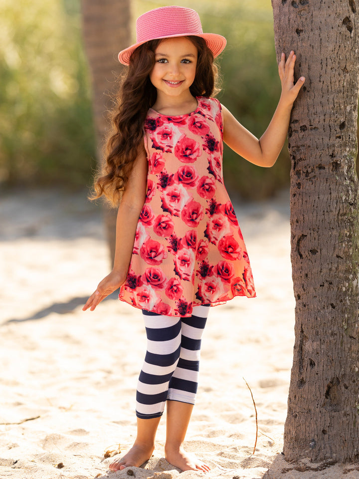 Mia Belle Girls Rose Tunic & Stripe Legging Set | Resort Wear