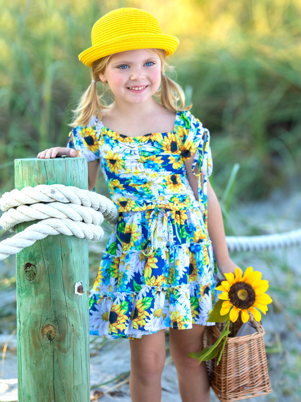 Mia Belle Girls Sunflower Top & Skirt Set | Resort Wear