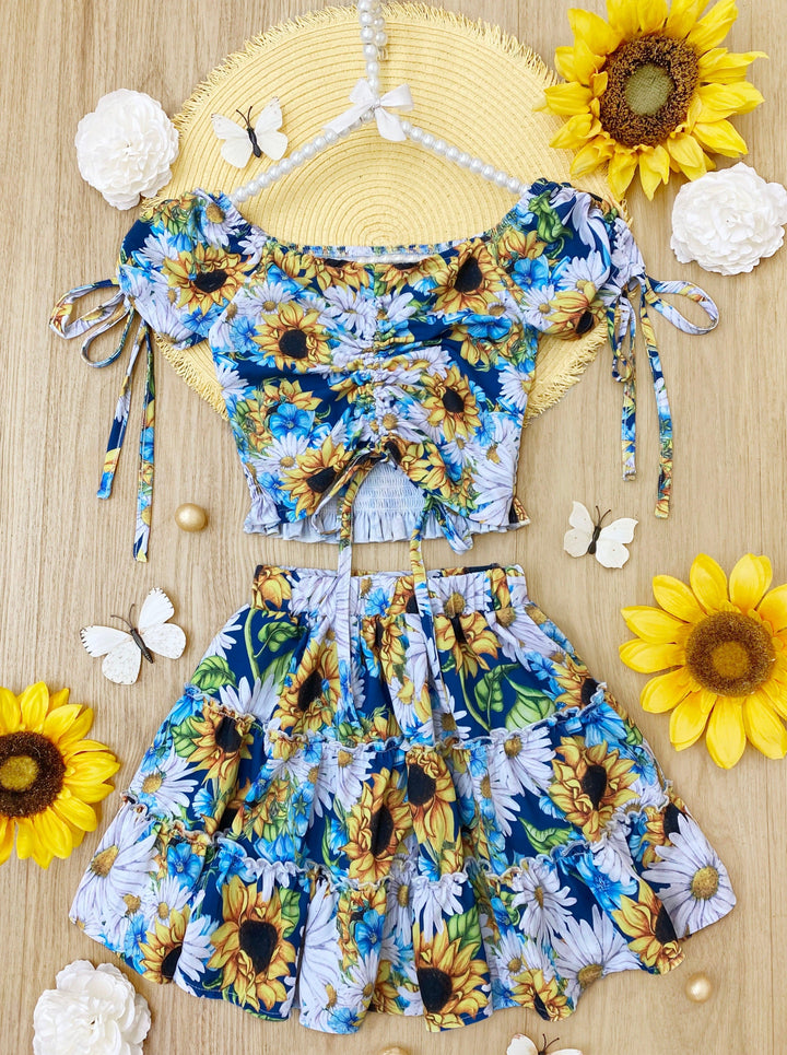 Mia Belle Girls Sunflower Top & Skirt Set | Resort Wear