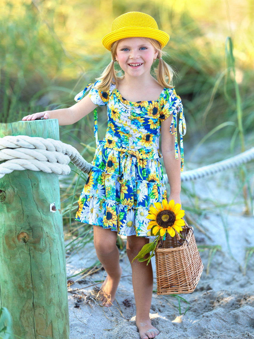 Mia Belle Girls Sunflower Top & Skirt Set | Resort Wear