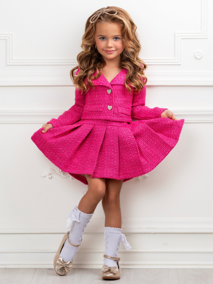Power Posing Pink Blazer and Pleated Skirt Set