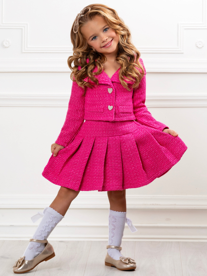 Power Posing Pink Blazer and Pleated Skirt Set