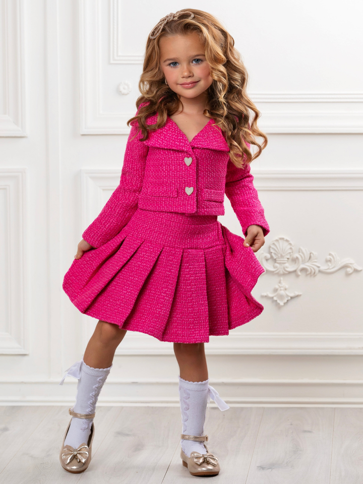 Power Posing Pink Blazer and Pleated Skirt Set