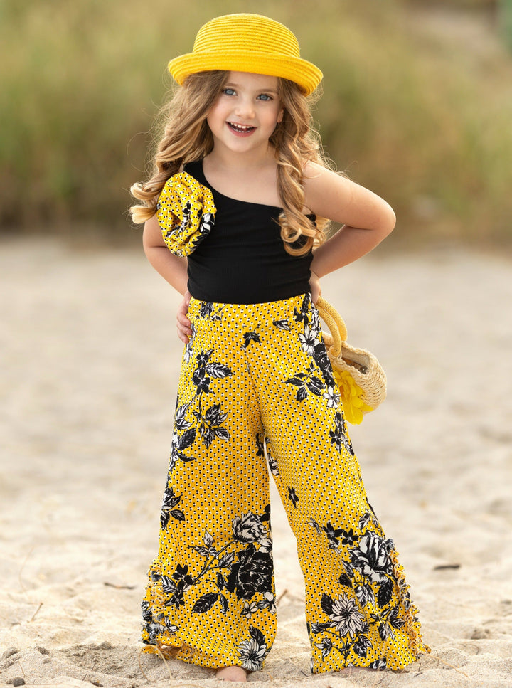 Mia Belle Girls One-Shoulder Palazzo Pants Set | Girls Spring Outfits