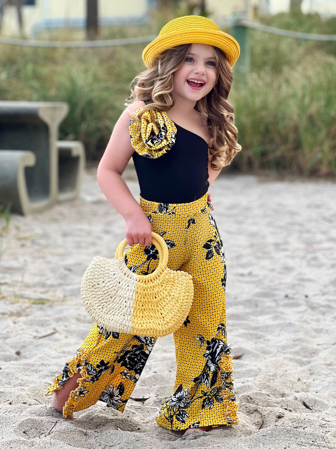Mia Belle Girls One-Shoulder Palazzo Pants Set | Girls Spring Outfits