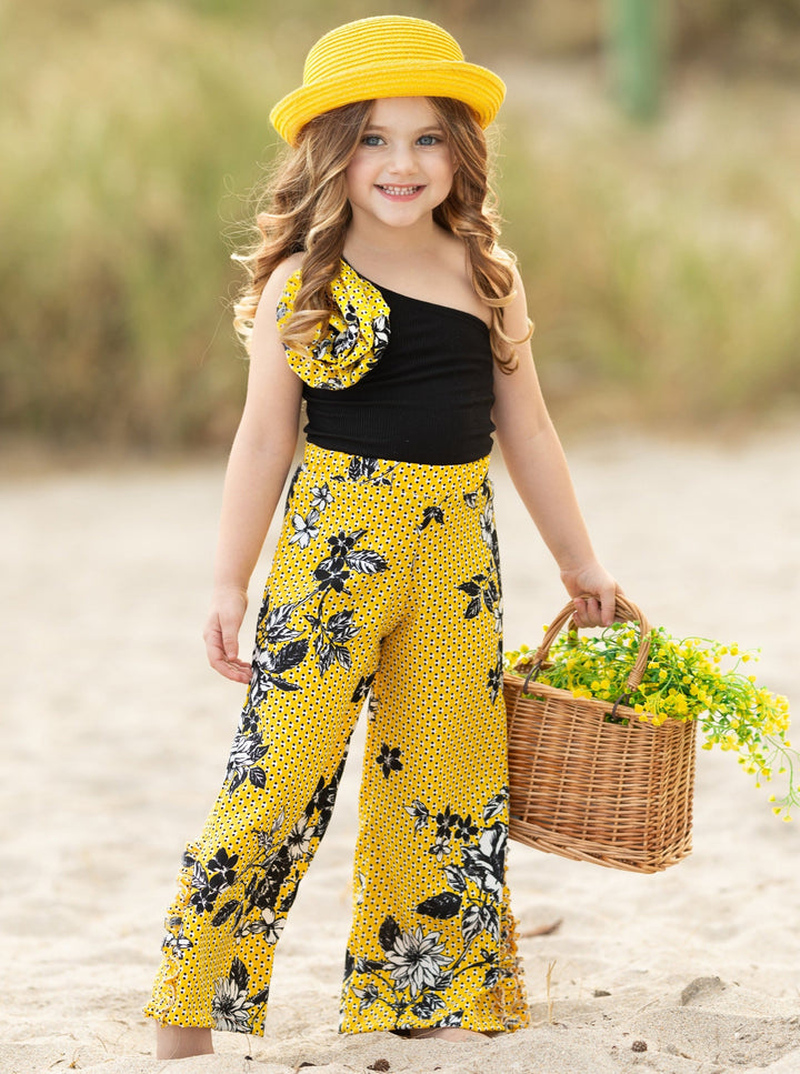 Mia Belle Girls One-Shoulder Palazzo Pants Set | Girls Spring Outfits