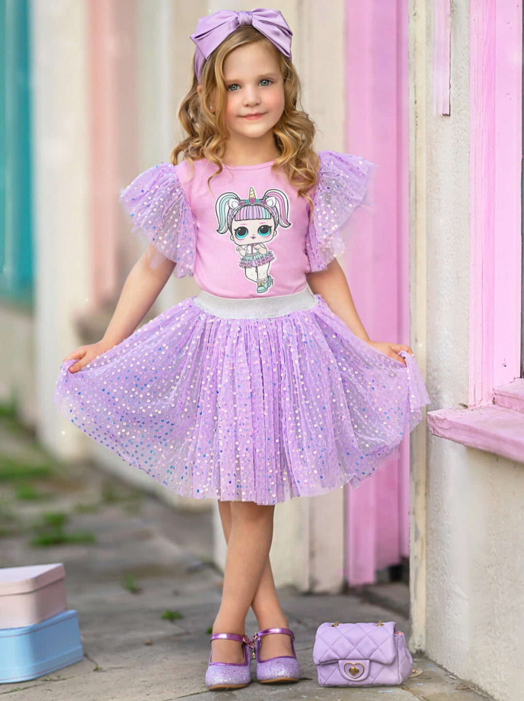 L.O.L. SURPRISE! x Mia Belle Girls Unicorn Shimmer Tulle Skirt Set