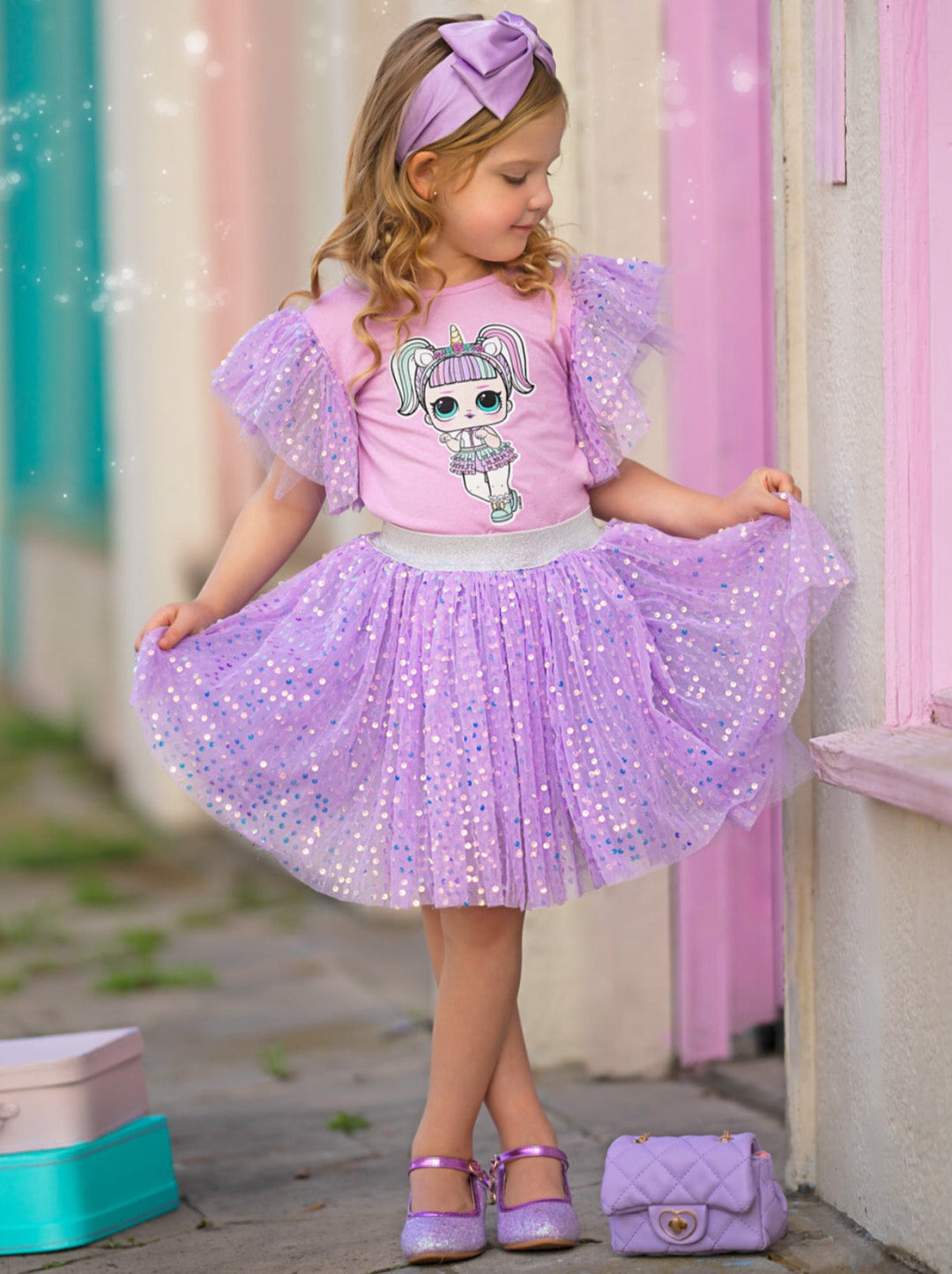 L.O.L. SURPRISE! x Mia Belle Girls Unicorn Shimmer Tulle Skirt Set