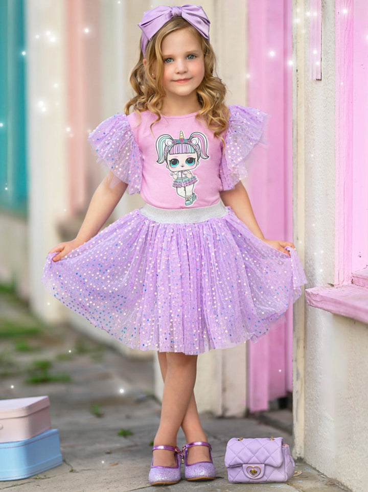 L.O.L. SURPRISE! x Mia Belle Girls Unicorn Shimmer Tulle Skirt Set
