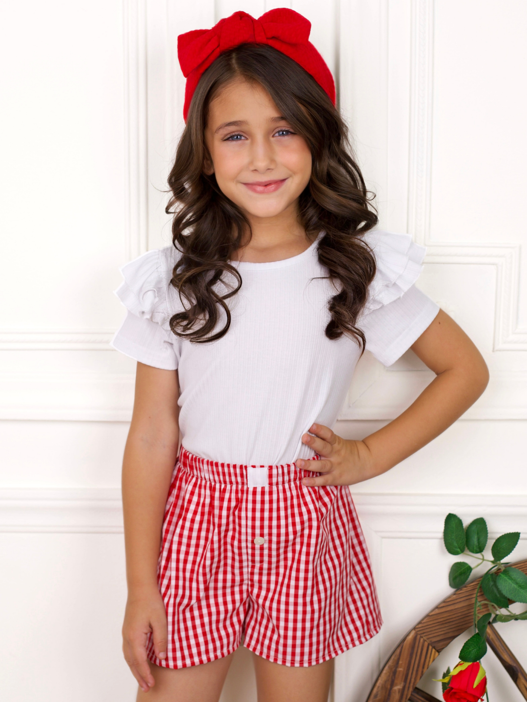 Girls Red Gingham Summer Shorts