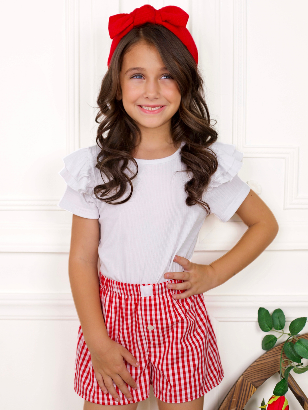 Girls Red Gingham Summer Shorts