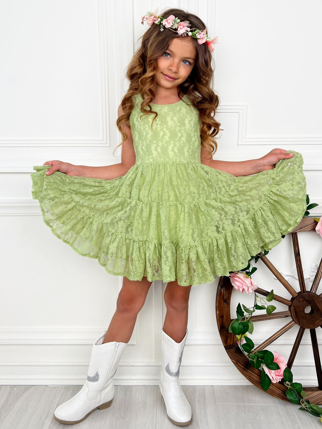 Green Lace Sleeveless Casual Dressed