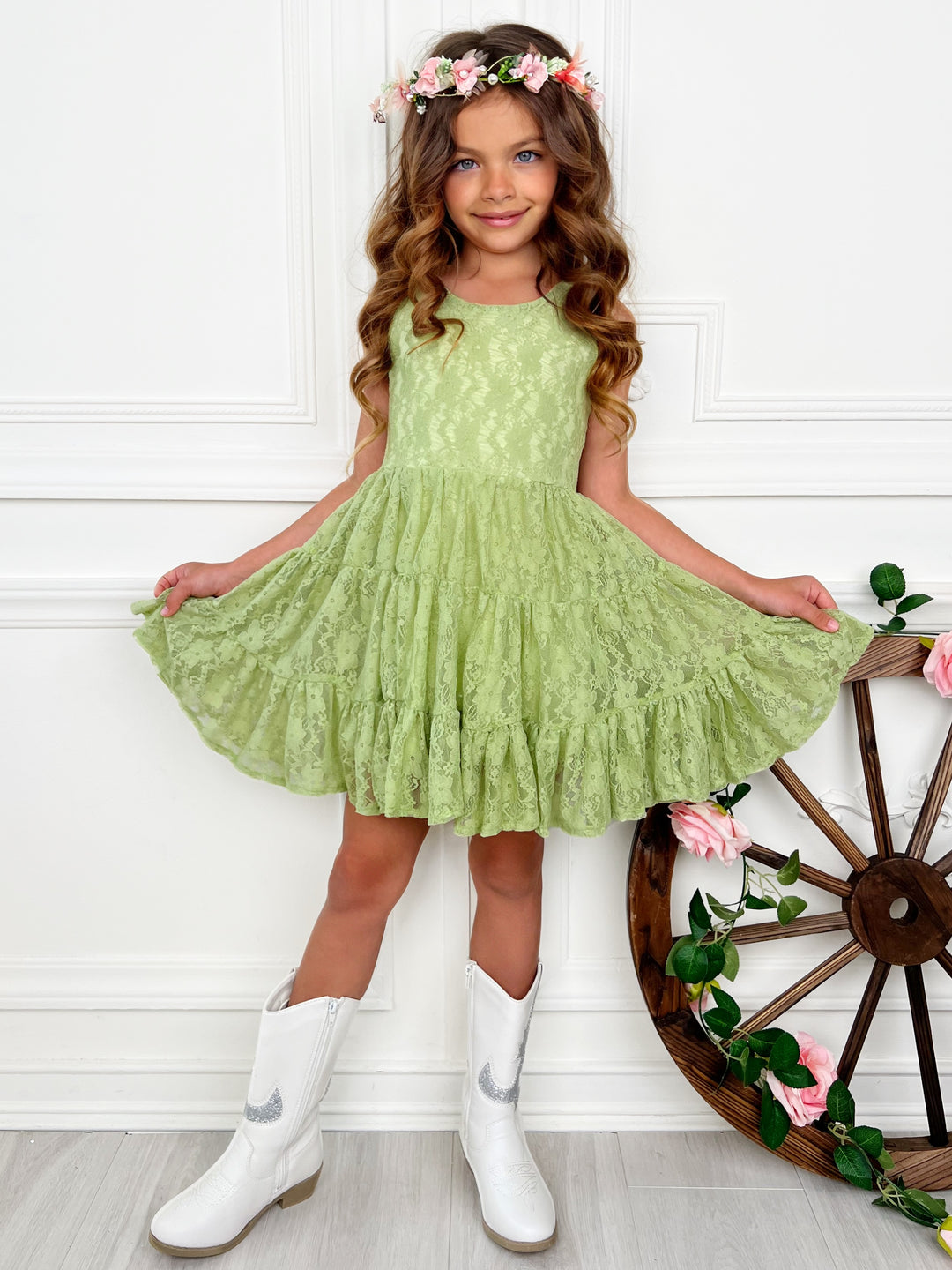 Green Lace Sleeveless Casual Dressed