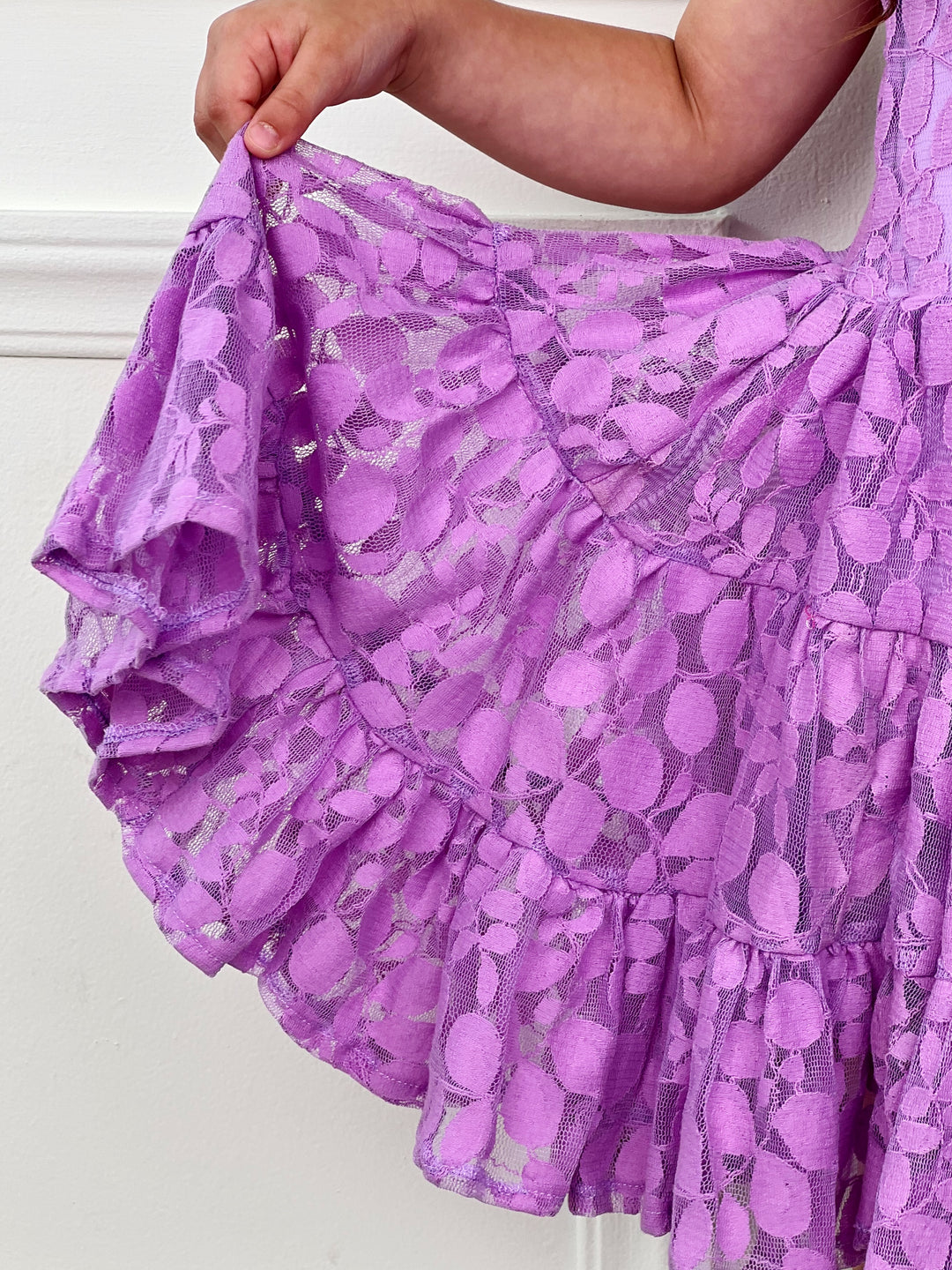 Lavender Floral Lace Tiered Ruffle Dress