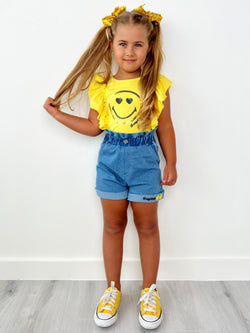 SmileyWorld Bold Expression Top and Denim Shorts Set