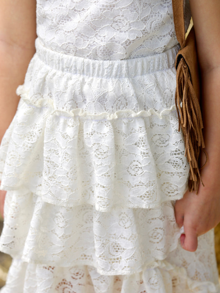 Ivory Blossom Lace Ruffle Top & Skirt Set