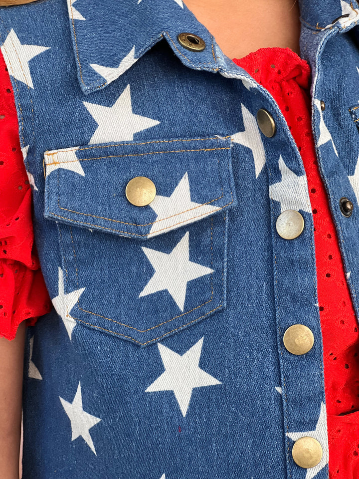 Starstruck Denim Sleeveless Button-Up Vest Top