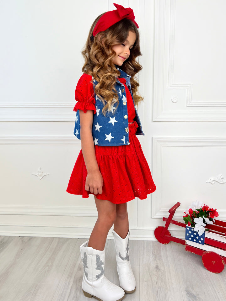 Starstruck Denim Sleeveless Button-Up Vest Top