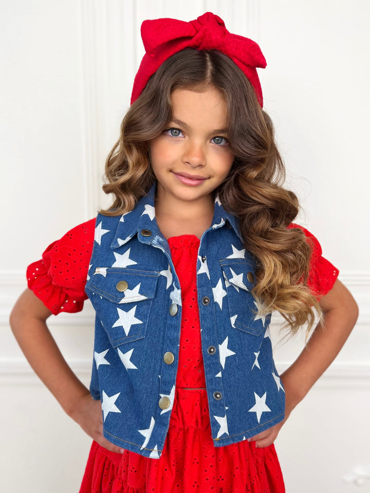 Starstruck Denim Sleeveless Button-Up Vest Top