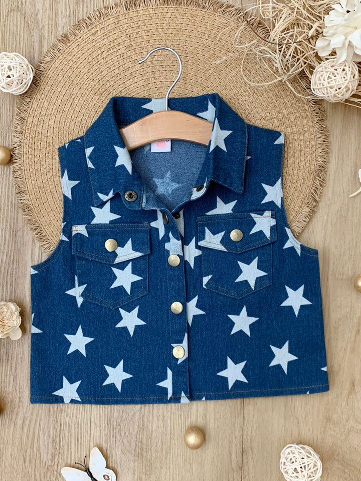 Starstruck Denim Sleeveless Button-Up Vest Top