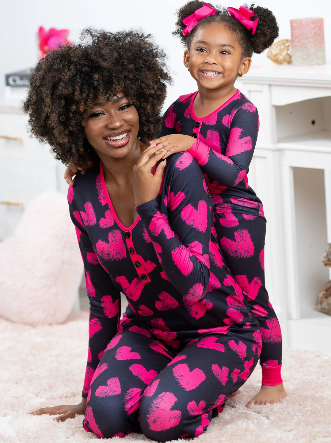 Mommy And Me Hot Pink Heart Pajama Set | Valentine's Day Set