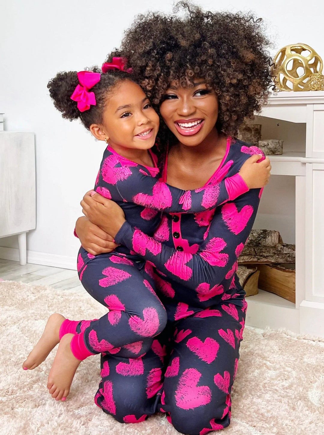 Mommy And Me Hot Pink Heart Pajama Set | Valentine's Day Set